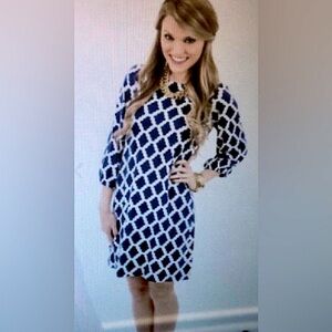 NWOT Escaparda Nautical Navy/White 3/4 Sleeve Day Dress